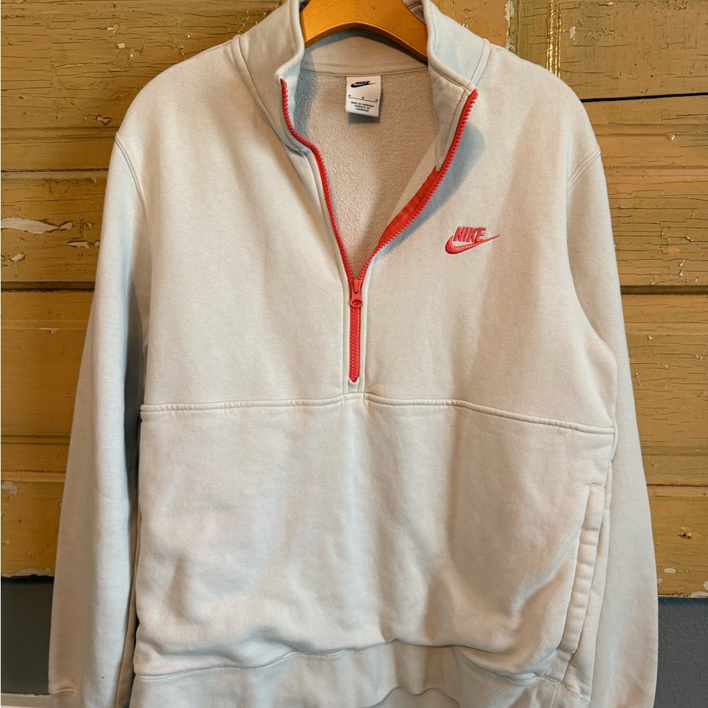 Nike Light Gray Half-Zip Sweater with Coral Accents